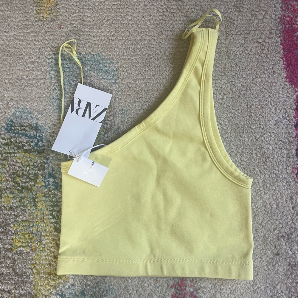 NWT Zara Seamless Asymmetrical Top Yellow